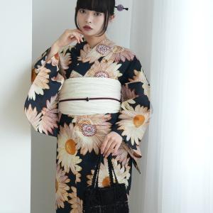 浴衣 レディース セット 2点セット お仕立て上がり 平成レトロ 焦がれた向日葵 フリーサイズ 綿100％ 平成レトロ 浴衣・帯付き 黒 兵児帯 ●