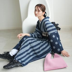 utatane 着物 ポリエステル 単品 レトロ モダン モード ストライプ 紺