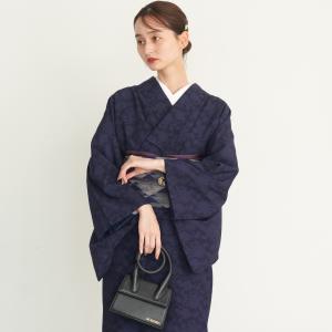 着物 ポリエステル 単品 JAPAN MODE 袷着物 日本製 小紋 レディース 洗える着物 お仕立て上がり きもの単品 街着 フリーサイズ 秋冬 カジュアル 紺系