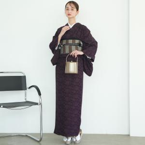 着物 ポリエステル 単品 JAPAN MODE 袷着物 日本製 小紋 レディース 洗える着物 お仕立て上がり きもの単品 街着 フリーサイズ 秋冬 カジュアル 紫系