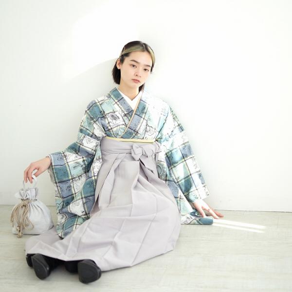 袴 卒業式 購入 2尺袖着物+袴の2点セット utatane レトロ 袴セット チェック 重ね衿縫い...