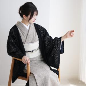 平和屋着物▽羽織　スリーシーズン　春夏秋　塵除け　市松地紋　黒地　正絹　逸品　AABE5760fy 平和屋着物▽羽織 スリーシーズン 春夏秋 塵除け 市松地紋 黒地 正絹