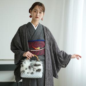 レース 羽織 着物 レディース ニコアンティーク レース羽織  スミクロ・クラシカ 花柄 チャコールグレー ミルパレース ボリュームレース 日本製 フリーサイズ