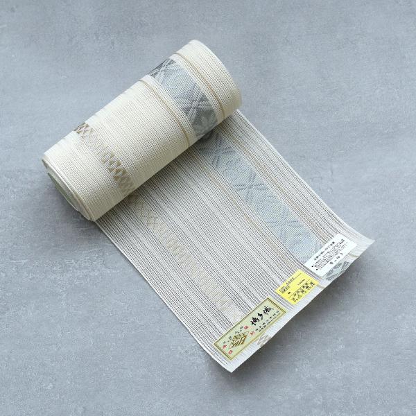 半幅帯 博多織 utatane×井上絹織 紗 四寸単帯 正絹 七宝に宝尽くし献上 白×水色 日本製 ...