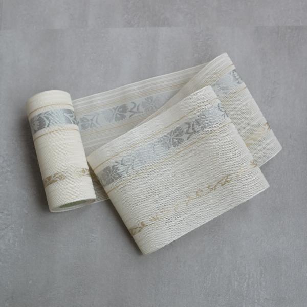 半幅帯 博多織 utatane×井上絹織 紗 四寸単帯 正絹 なでしこ献上 白×水色 日本製 本場筑...