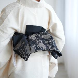 紗 四寸 単衣 浴衣帯 本場筑前博多織 新品 正絹 着物 帯 浴衣 白 夏帯 本場筑前「博多織」紗夏帯 - 献上柄 華皿 (白×白) 正絹 半幅帯