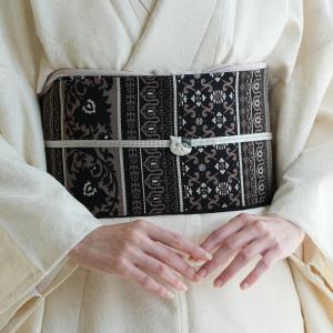 帯 小袋帯 正絹 半幅帯 utatane 博多織 長尺 リバーシブル インド更紗献上 ブラック×ブラウン 日本製 本場筑前博多織 博多帯 本筑 証紙付き 高級 帯単品