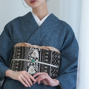 帯 小袋帯 正絹 半幅帯 utatane 博多織 長尺 正絹 リバーシブル インド更紗献上 ブラウン×ベージュ 日本製 本場筑前博多織 博多帯 本筑 証紙付き 帯単品