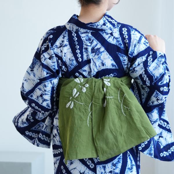 兵児帯 浴衣 utatane 綿麻 清江絞り 有松染め 兵児帯 トンボ・菱・トンボ　抹茶 レディース...