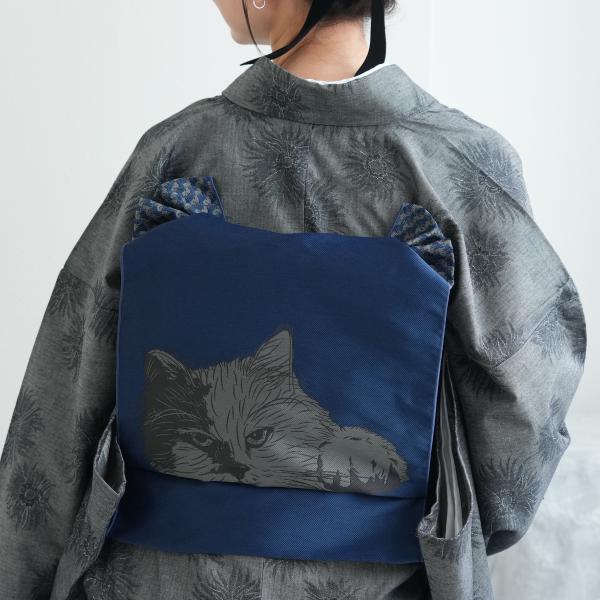 作り帯 簡単 レディース ニコアンティーク ペルシャ 猫 CAT 猫作り帯 ネイビー 紺 浴衣 着物...
