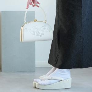 草履バッグ セット ローズ刺繍 シルバー 白 3枚芯 厚底 振袖 ぞうりバッグセット 成人式 卒業式 はかま 袴 着物 和装 結婚式 結納 レトロ モダン ヒール
