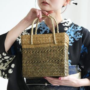 カゴバッグ 浴衣 utatane スクエアボックス×バイカラー かごバッグ 天然素材 職人手編み カチュー シーグラス 水草 夏 ハンドメイド 籠 カゴバッグ単品