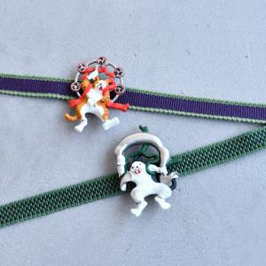 帯締め 浴衣 着物 帯留め 帯締め＋帯留め 2点セット ニコアンティーク 猫風神雷神 カラー 猫 ねこ ネコ 四分紐 飾り紐 レトロ ハロウィン ●