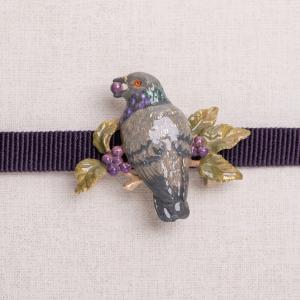 帯留め アンティーク風 数-SUU- カワラバト 日本製 国産 ハンドメイド ギフト プレゼント 和装小物 鳩 ハト グレー おしゃれ 個性的 専用豪華ボックス