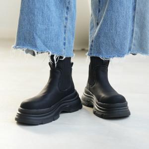 ブーツ レディース リブソックスブーツ ブラック 厚底 ミディ丈 ストレッチ 歩きやすい 秋 冬 黒 袴や着物スタイルにも M/Lサイズ(23cm〜24cm)