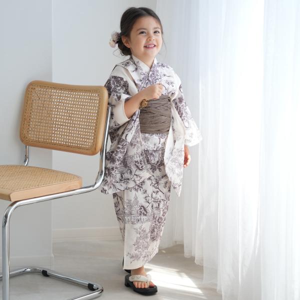 浴衣 子供 女の子 ニコアンティーク kids 高級変わり織 子供浴衣3点セット ストレンジローズの...