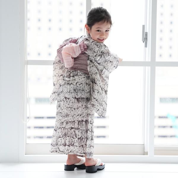 浴衣 子供 女の子 ニコアンティーク kids 子供浴衣3点セット フリルドットパンク マホガニー ...