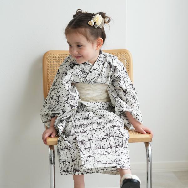 浴衣 子供 女の子 ニコアンティーク kids 子供浴衣3点セット フリルドットパンク モノクロ 個...