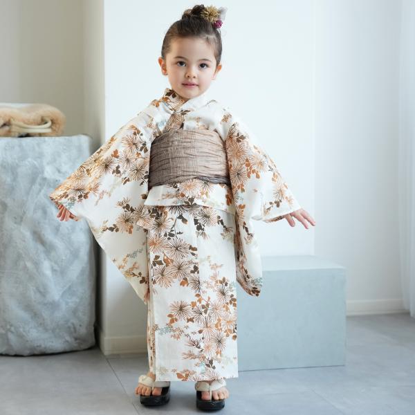 浴衣 子供 女の子 ひよこ商店 kids 高級変わり織 子供浴衣3点セット 女の子 きなりに琥珀色の...