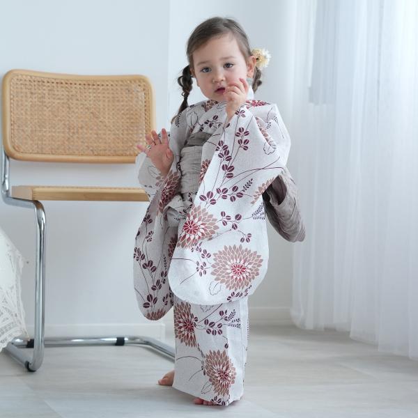 浴衣 子供 女の子 utatane kids 高級変わり織 子供浴衣3点セット 煉瓦色の剣菊と萩 こ...