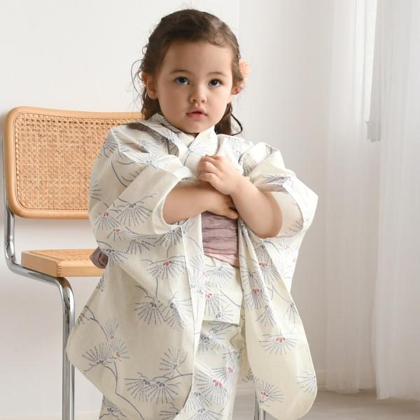 浴衣 子供 女の子 utatane kids 高級変わり織 子供浴衣3点セット クリームに涼しげな松...