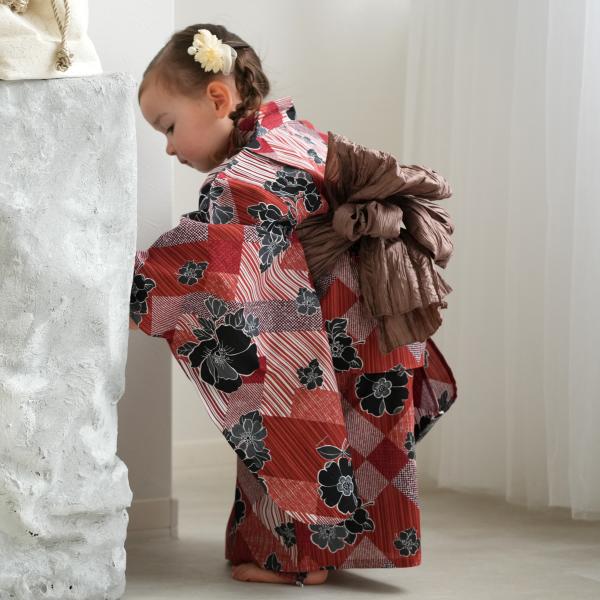 浴衣 子供 女の子 ニコアンティーク kids 高級変わり織 子供浴衣3点セット 芙蓉エフェクト レ...