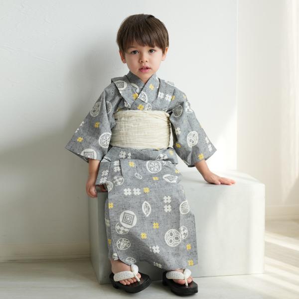 浴衣 子供 男の子 utatane×注染工房 kids 日本製小幅生地使用 子供浴衣3点セット 浴衣...