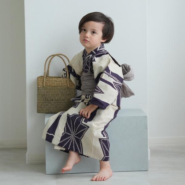 浴衣 子供 男の子 utatane×注染工房 kids 日本製小幅生地使用 子供浴衣3点セット（浴衣...