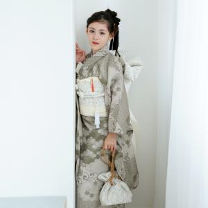 七五三 着物 7歳 女の子 ひよこ商店 四つ身 モスグリーン松文様 振袖セット 着物セット 子供 四つ身 七歳 七才 女児 着物 日本製作り帯 販売 購入