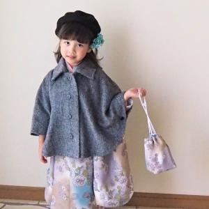 七五三 着物 3歳 女の子 中古 リサイクル着物 ひよこ商店 ポンチョコートセット レトロ 大正浪漫 三歳 三才 3才 753 子供 USED 中古 古着｜utatane