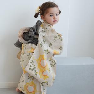 浴衣 子供 女の子 セット（浴衣/帯/下駄）utatane 100 110 120 130cm 注染 伝統工芸 日本製 レトロ ベージュ 紺 ネイビー 水色