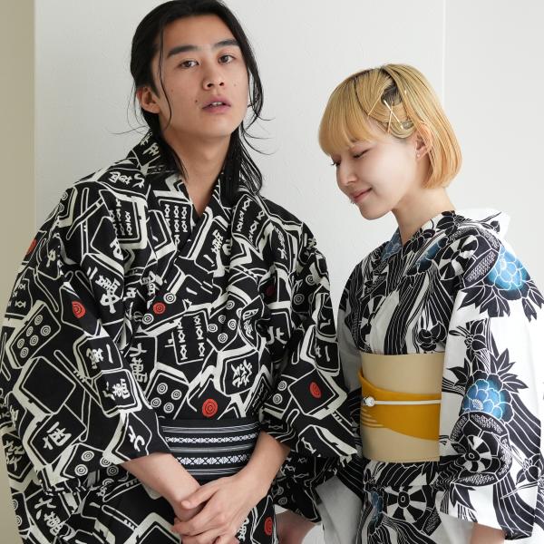 浴衣 メンズ セット utatane×注染工房 浴衣3点セット 黒地の麻雀牌 男 男性 特選 注染 ...