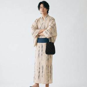 浴衣 メンズ セット 高級変わり織 浴衣3点セット きなりにかすれ縞 男 紳士 男性 M L 日本製角帯 浴衣セット（ゆかた・帯・下駄）古典柄 レトロ ●