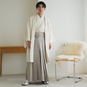 羽織袴 セット 着物 羽織 袴 角帯 羽織紐 5点セット utatane メンズ ジャガードペイズリー オフホワイト×ブラウン 七五三 パパ 父 成人式 卒業式 男性 M L