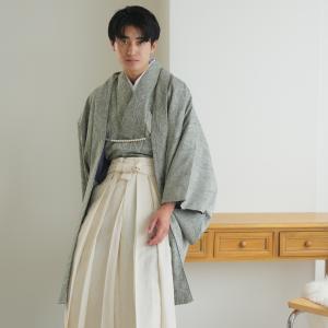 羽織袴 セット 着物 羽織 袴 角帯 羽織紐 5点セット メンズ ジャガードペイズリー グリーン×オフホワイト 七五三 パパ 父 成人式 卒業式 男性 M L