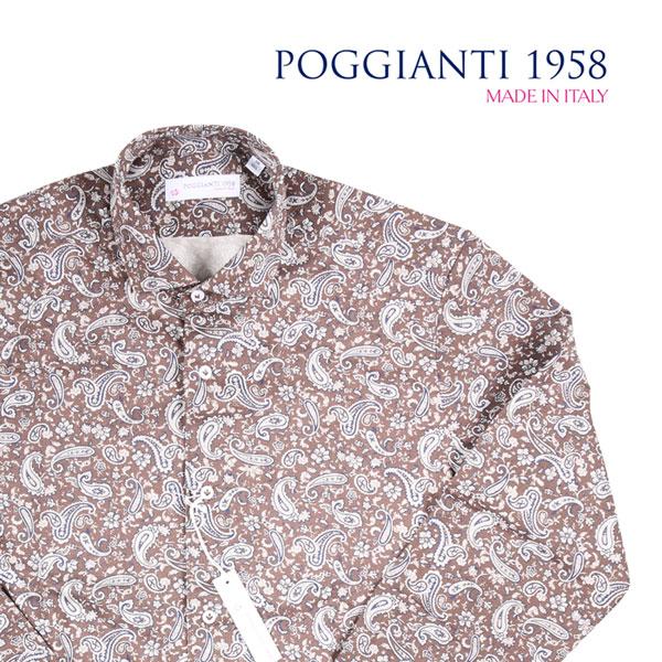 POGGIANTI 1958 （ポジャンティ 1958） 長袖シャツ SYRAH ブラウンxホワイト...