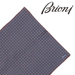 Brioni（ブリオーニ） ポケットチーフ HAND POLLED HANDKERIC ネイビー x ブラウン FREE 【A25716】｜utsubostock