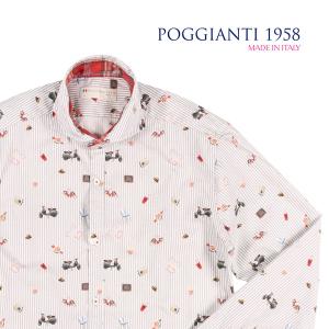 POGGIANTI 1958（ポジャンティ 1958） 長袖シャツ AREZZO 01 ホワイト x グレー 38 23241 【A23241】｜utsubostock