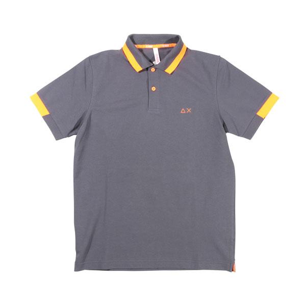 SUN68（サンシックスティーエイト） 半袖ポロシャツ A30115 ダークグレー x オレンジ S...