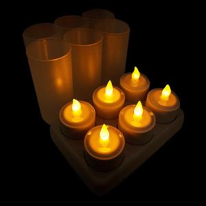 LED キャンドル 充電式 6個セット ゆらめくロウソク ホルダー付