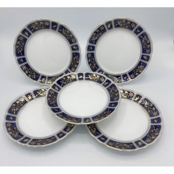 大倉陶園　ルリ地金蝕鳳凰文輪花銘々皿