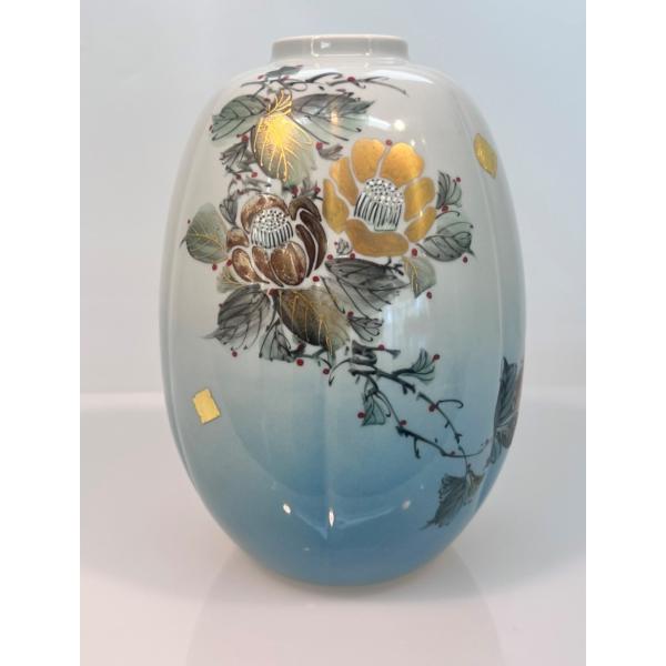 九谷焼　7.5号花瓶　金彩山茶花