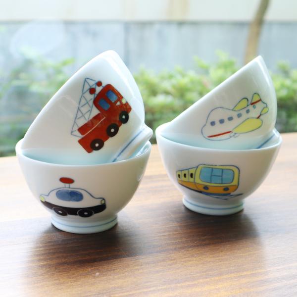 波佐見焼　ぼくのうつわ　ミニ茶碗　ひこうき・消防車・電車・パトカー