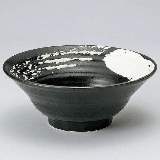 業務用ラーメンどんぶり黒地白刷毛流六兵衛８．０丼・25cm