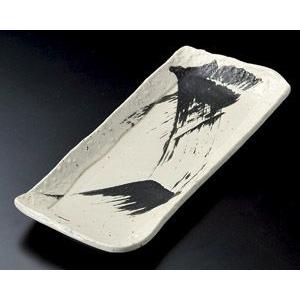 サンマ皿 黒刷毛石目焼物皿33.5×14.5cm業務用