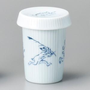 ヒレ酒カップ 竹製ハカマ付き 呉須ふぐ ひれ酒 陶器 日本酒 おしゃれ