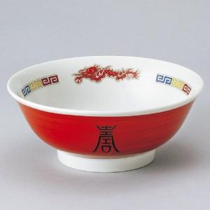 業務用ラーメンどんぶり 赤巻（朱巻）三ツ竜6．3切立丼・19.5cm : 器