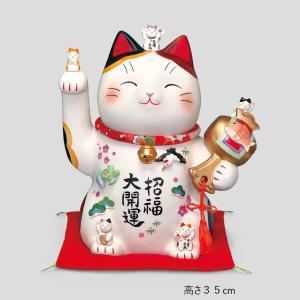 彩絵招福大開運招き猫（貯金箱・ちりめん首輪付）特大１１．５号 35cm｜utuwayaissin