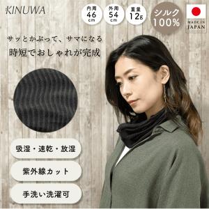 日本製 絹 シルク 横浜シルク おしゃれ 個性的 高品質 レディース 日本製シルクスカーフ KINUWA絹輪 ループストール ボーダー柄