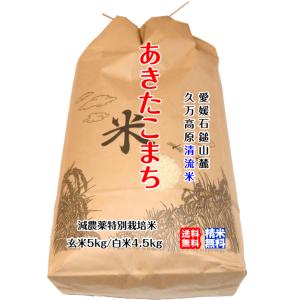 あきたこまち 玄米5kg/白米4.5kg 2023年産 石鎚山麓 久万高原 清流米 減農薬 特別栽培米 高原清流が育んだお米 百姓直送 送料無料｜uwakai-s